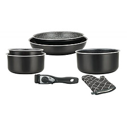 Batterie de cuisine revêtement pierre avec manche amovible 7 pièces noir Herzberg HG8053-BLK