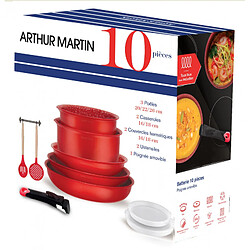 Batterie de cuisine avec manche amovible 10 pièces Rouge Arthur Martin AMR41