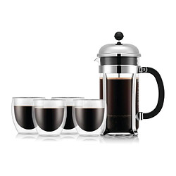 Cafetiere a piston - BODUM - CHAMBORD SET - 8 tasses 1.0 l + 4 verres PAVINA double paroi 25 cl