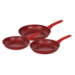 Ensemble de poêles à frire forgées revêtement en marbre Rouge 3 pièces Herzberg HG04807-RED