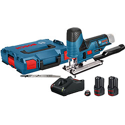 Scie sauteuse sans fil 12V GST 12V 70 + 2 batteries 3 Ah + chargeur + coffret L Boxx BOSCH 06015A100Y