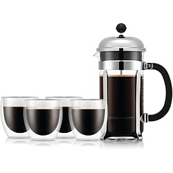 Cafetiere a piston - BODUM - CHAMBORD SET - 8 tasses 1.0 l + 4 verres PAVINA double paro...