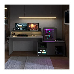 Bureau d'angle modulable avec led - WORTEX - Gris ombre - 167,7/229,2 x 59,7/109,7 x 94,8 cm - PARISOT