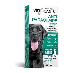 VETOCANIS 4 Pipettes anti-puces et anti-tiques - Pour grand chien 20-40 kg - 2x 1 mois de protection