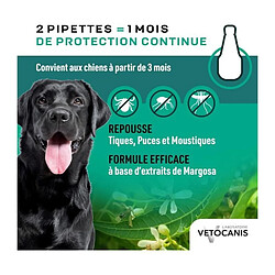 VETOCANIS 4 Pipettes anti-puces et anti-tiques - Pour grand chien 20-40 kg - 2x 1 mois de protection