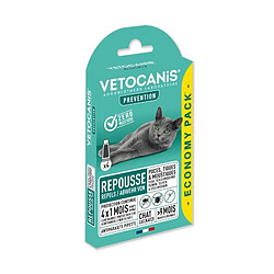 VETOCANIS 4 Pipettes Anti-puces et anti-tiques - Pour Chat - 4x 1 mois de protection