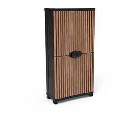 Armoire - PLASTIKEN - Space-saver - 90 cm - 4 étageres - Noir/bois