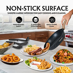 Acheter Batterie de cuisine 15 pièces avec revêtement en granit et manche en bois Noir Herzberg HGWDMRB15-BLK