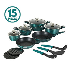 Batterie de cuisine 15 pièces avec revêtement en marbre Bleu HERZBERG HGMETBL15-BLU