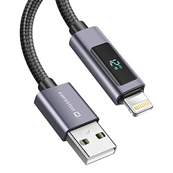 Swissten Câble 2.4A Charge et Synchro USB vers Lightning 12W 1m avec Écran Led Noir