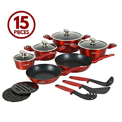 Batterie de cuisine 15 pièces avec revêtement en marbre Rouge Herzberg HGMETRD15-RED