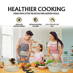 Batterie de cuisine 14 pièces avec revêtement en granit et manche en bois Beige Herzberg HGWDBEJ14-BEI pas cher