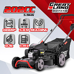 Greatland Tondeuse thermique tractée 202CC avec moteur Honda, mulching, éjection latérale et vitesse variable.
