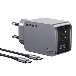 Chargeur Mural Ugreen Nexode Pro 65W 2xUSB-C 1xUSB-A avec Câble USB-C 1.5M Gris 