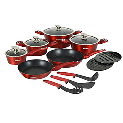 Batterie de cuisine 15 pièces avec revêtement en marbre Rouge Herzberg HGMETRD15-RED