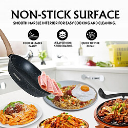 Acheter Batterie de cuisine 14 pièces avec revêtement en granit et manche en bois Noir Herzberg HGWDMRB14-BLK