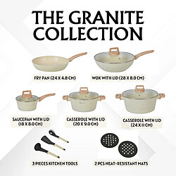 Avis Batterie de cuisine 14 pièces avec revêtement en granit et manche en bois Beige Herzberg HGWDBEJ14-BEI