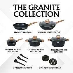 Avis Batterie de cuisine 14 pièces avec revêtement en granit et manche en bois Noir Herzberg HGWDMRB14-BLK