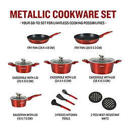 Avis Batterie de cuisine 15 pièces avec revêtement en marbre Rouge Herzberg HGMETRD15-RED