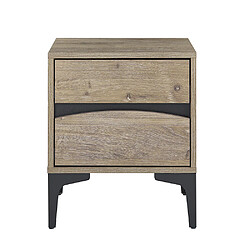 SoBuy Table de Chevet 2 tiroirs à façade courbée en bois naturel avec pieds métalliques