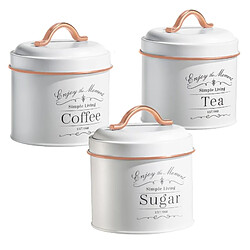 Set de boîtes de conserve vintage 3 pièces Blanc bordure Or Rose Herzberg HG04432