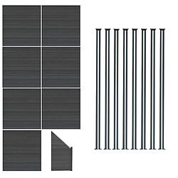Monstershop Kit Clôture Panneaux en Composite 7 Quadratique, 1 Incliné & 8 Poteaux à LED - Gris