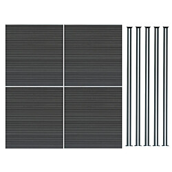 Monstershop Kit Clôture Composite 4 Panneaux & 5 Poteaux à LED - Gris