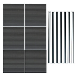 Monstershop Kit Clôture Composite 6 Panneaux & 7 Poteaux à LED - Gris