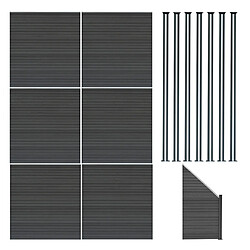 Monstershop Kit Clôture Panneaux en Composite 6 Quadratique, 1 Incliné & 7 Poteaux à LED - Gris
