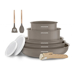 Batterie de cuisine 10 pièces poignée amovible Taupe Arthur Martin AM0986