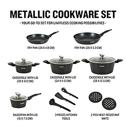 Avis Batterie de cuisine 15 pièces avec revêtement en marbe Noir Herzberg HGMETBK15-BLK