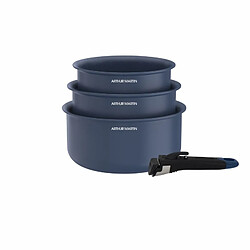 Set de 3 casseroles 16-18-20 cm poignée amovible Bleu Arthur Martin AM0320