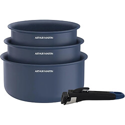 Set de 3 casseroles 16-18-20 cm poignée amovible Bleu Arthur Martin AM0320