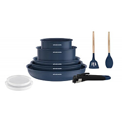 Batterie de cuisine 10 pièces poignée amovible Bleu Arthur Martin AM6455