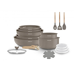 Batterie de cuisine 18 pèces poignée amovible Taupe Arthur Martin AM7887