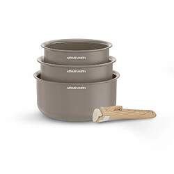 Set de 3 casseroles 16-18-20 cm poignée amovible Taupe Arthur Martin AM1122