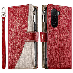 Étui Pour bascula Xiaomi Poco M7 4G Portefeuille Élégant Étui en cuir Fentes pour cartes GANGXUN Rouge 