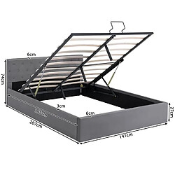 DZMDIP Lit Coffre Double 140x200 cm - Lit adulte - Style Scandinave - Gris - A lattes - 2 places