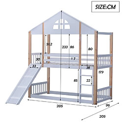 DZMDIP Lit Superposé Enfant 90x200cm avec Toboggan et Barrière Anti Chute Cadre de Lit en Bois Massif, Blanc