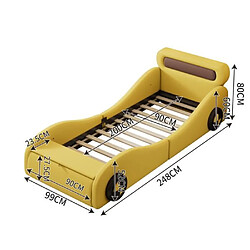 DZMDIP Lit enfant voiture jaune 90x200cm avec roues lumineuses et rangement