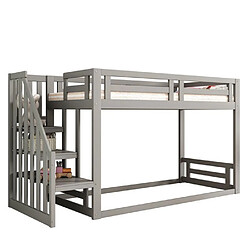 DZMDIP Lit Superposé Lit Enfant 90×200cm avec escalier de rangement,cadre de lit en bois massif avec sommier à lattes, Gris pas cher