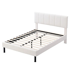 Avis DZMDIP Lit double 140x190 cm lit 140 x 190 avec sommier 2 personnes Cadre de lit tapissé avec sommier à lattes, design minimaliste, beige