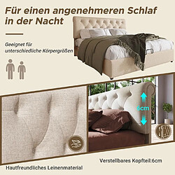 Acheter DZMDIP Lit coffre double 140x200cm avec coffre de rangement, Tête de lit réglable, Tissu en lin,Sommier à lattes en métal,Moderne, Beige
