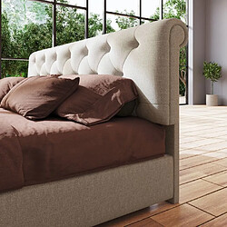 DZMDIP Lit coffre double 140x200cm avec coffre de rangement, Tête de lit réglable, Tissu en lin,Sommier à lattes en métal,Moderne, Beige pas cher