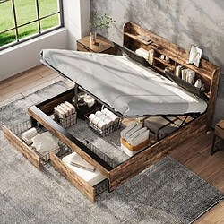 DZMDIP Lit Coffre Adulte 140 X 200cm Lit Double Sommier à Lattes En MéTal Convient Aux Adultes, Enfants Et Adolescents,Couleur Du Bois