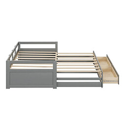 Avis DZMDIP Lit gigogne avec tiroirs - 2 places - 2 x 90 x 200 cm - Bois - Panneaux de particules - Gris