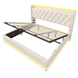 DZMDIP Lit coffre double 180 x 200 cm aver LED 360 surround, Lit adulte bouton avec fonction de chargement USB Type-C