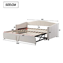 DZMDIP Lit Gigogne - 90/180x200 cm - Extensible Simple-Double - Velours Beige - Sommier à Lattes