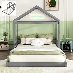 DZMDIP Lit Enfant 140 X 200cm Avec Sommier à Lattes Lit Double Forme De La Maison Bois De Pin De Style Simple Lit 2 Personnes,Gris