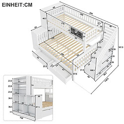 DZMDIP Lit Superposé Enfant 90x200&140x200 cm avec 2 Tiroirs- Escalier Sécurisé, Rangements Intégrés - Blanc - Certifié EN747